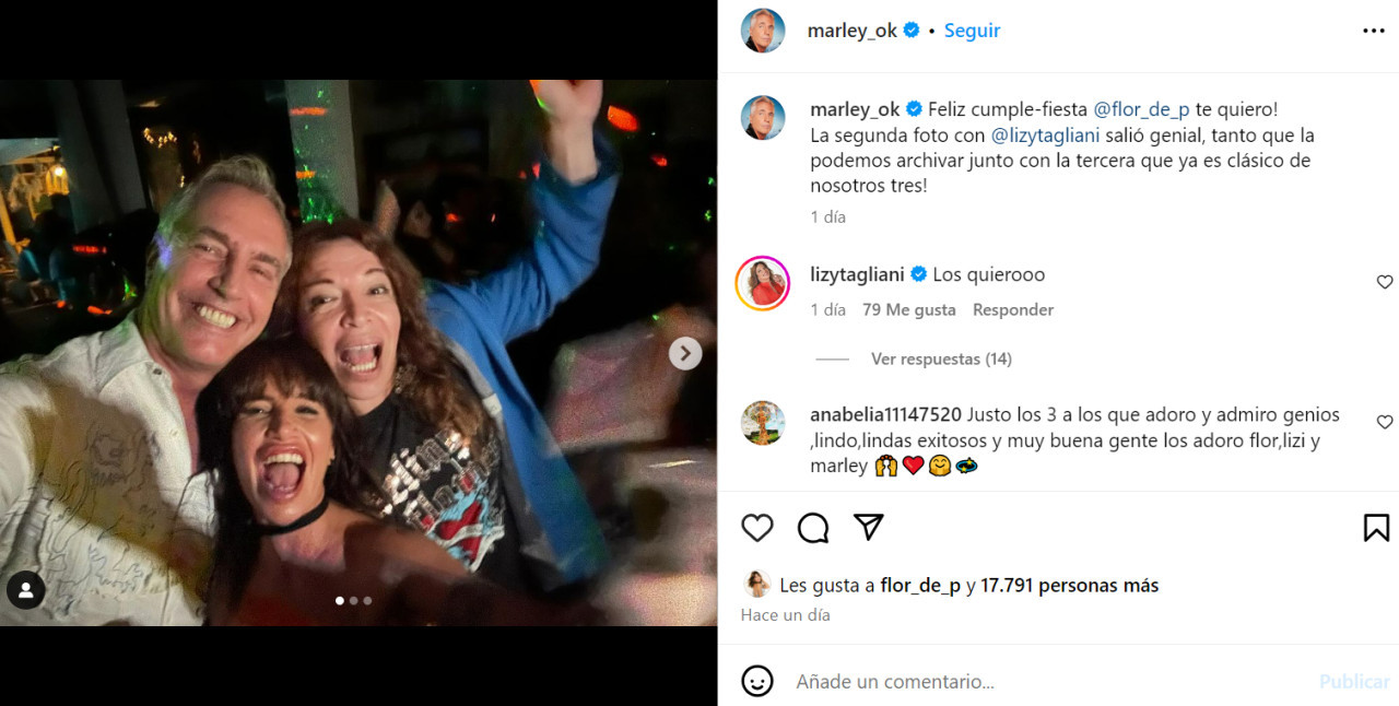 La dedicatoria de Marley a Flor Peña. Foto: Instagram.